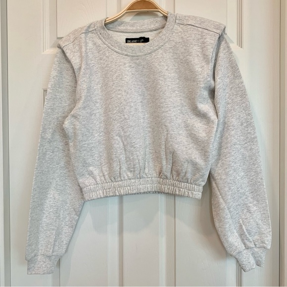 Blank NYC Light Heather Grey Sweatshirt with Padded Shoulder - Picture 3 of 5